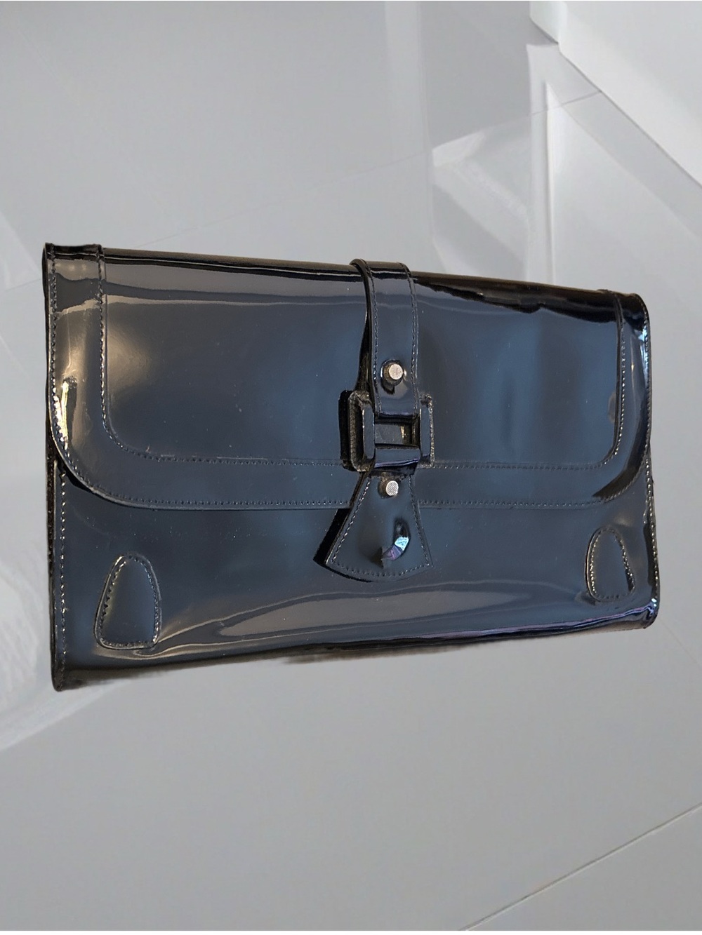Rare Frederick (Paris) Vintage Glossy Black Patent Leather Clutch Purse